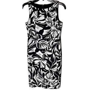 Ann Taylor Sleeveless Sheath Dress Blue & White Palm Leaves Tropical 0P